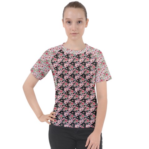 Pink Roses 02 Pink Roses 01 Women s Sport Raglan T-shirt by DinkovaArt