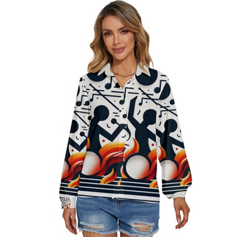 Abstract Drummer Women s Long Sleeve Button Up Shirt by RiverRootz