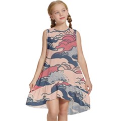 Waves Ocean Sea Water Pattern Rough Seas Digital Art Nature Nautical Kids  Frill Swing Dress by Bedest