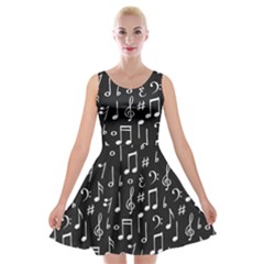 Chalk Music Notes Signs Seamless Pattern Velvet Skater Dress by Ravend