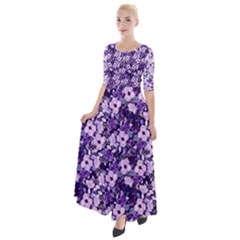 Purple Flowers 001 Purple Flowers 02 Half Sleeves Maxi Dress by DinkovaArt