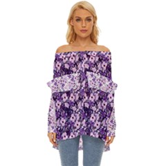 Purple Flowers 001 Purple Flowers 02 Off Shoulder Chiffon Pocket Shirt by DinkovaArt