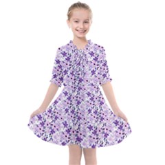 Purple Flowers 001 Kids  All Frills Chiffon Dress by DinkovaArt