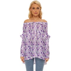 Purple Flowers 001 Off Shoulder Chiffon Pocket Shirt by DinkovaArt