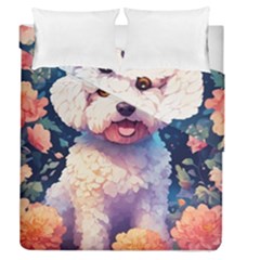 Cute Puppy With Flowers Duvet Cover Double Side (queen Size) by Sparkle