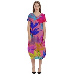 Pink And Blue Floral T-shirt Midi Dress With Pockets by Sparkle