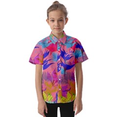 Pink And Blue Floral Kids  Short Sleeve Shirt by Sparkle