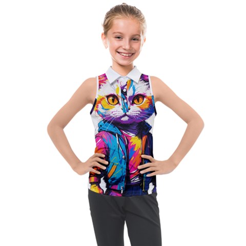 Wild Cat Kids  Sleeveless Polo T-shirt by Sosodesigns19