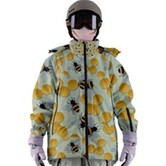 Bees Pattern Honey Bee Bug Honeycomb Honey Beehive Women s Zip Ski And Snowboard Waterproof Breathable Jacket by Bedest