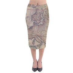 Old Vintage Classic Map Of Europe Velvet Midi Pencil Skirt by Paksenen