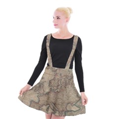 Old Vintage Classic Map Of Europe Suspender Skater Skirt by Paksenen