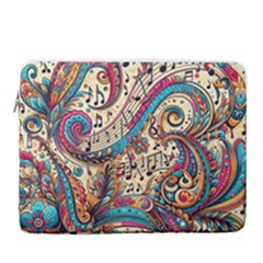 Paisley Print Musical Notes 15  Vertical Laptop Sleeve Case With Pocket by RiverRootz