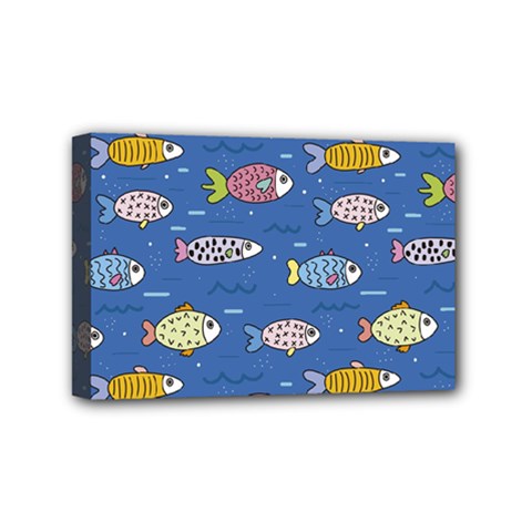 Sea Fish Blue Submarine Animals Patteen Mini Canvas 6  X 4  (stretched) by Maspions