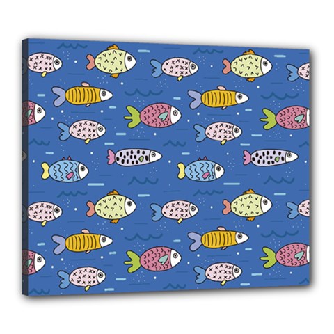 Sea Fish Blue Submarine Animals Patteen Canvas 24  X 20  (stretched) by Maspions