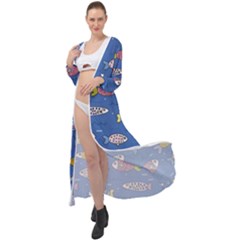 Sea Fish Blue Submarine Animals Patteen Maxi Chiffon Beach Wrap by Maspions