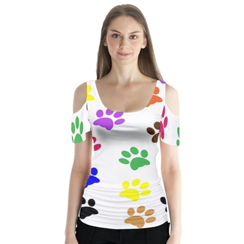 Pawprints Paw Prints Paw Animal Butterfly Sleeve Cutout T-shirt  by Apen