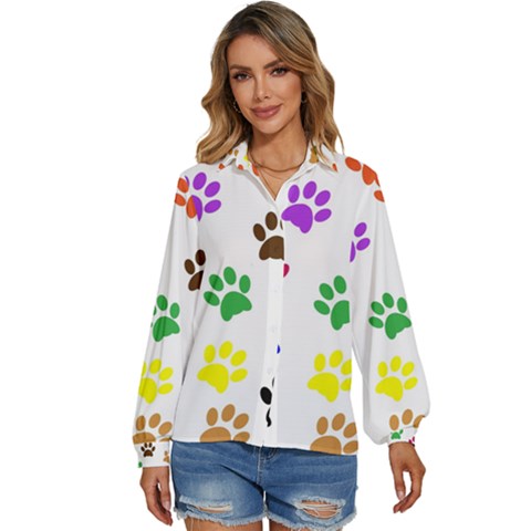 Pawprints Paw Prints Paw Animal Women s Long Sleeve Button Up Shirt by Apen