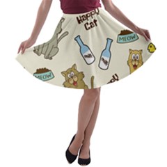 Happy Cats Pattern Background A-line Skater Skirt by Grandong