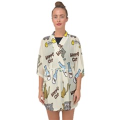 Happy Cats Pattern Background Half Sleeve Chiffon Kimono by Grandong