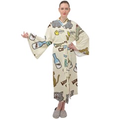 Happy Cats Pattern Background Maxi Velvet Kimono by Grandong