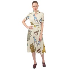 Happy Cats Pattern Background Keyhole Neckline Chiffon Dress by Grandong