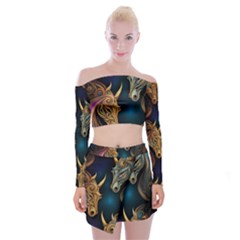 Pattern With Horses Off Shoulder Top With Mini Skirt Set by 2607694a