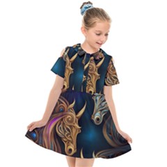 Pattern With Horses Kids  Short Sleeve Shirt Dress by 2607694a