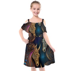 Pattern With Horses Kids  Cut Out Shoulders Chiffon Dress by 2607694a