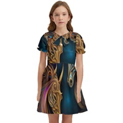 Pattern With Horses Kids  Bow Tie Puff Sleeve Dress by 2607694a