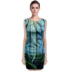 Nature Outdoors Night Trees Scene Forest Woods Light Moonlight Wilderness Stars Sleeveless Velvet Midi Dress by Grandong