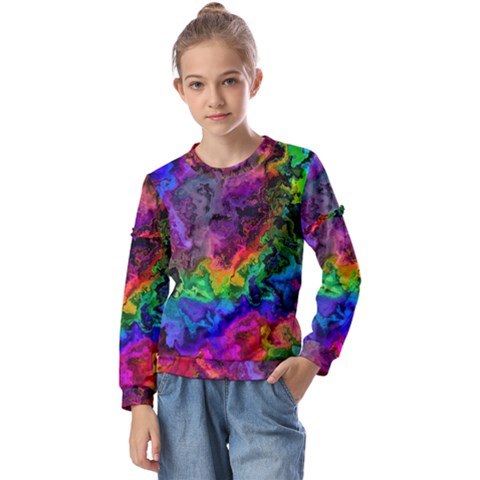 Pride Marble Kids  Long Sleeve T-shirt With Frill  by MRNStudios