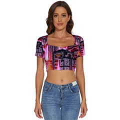 Cybercity Short Sleeve Square Neckline Crop Top  by Sparkle