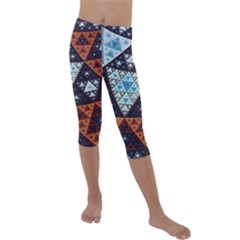 Fractal Triangle Geometric Abstract Pattern Kids  Lightweight Velour Capri Leggings  by Cemarart