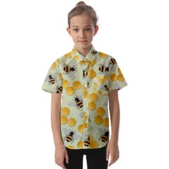 Bees Pattern Honey Bee Bug Honeycomb Honey Beehive Kids  Short Sleeve Shirt by Bedest