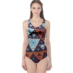 Fractal Triangle Geometric Abstract Pattern One Piece Swimsuit by Cemarart