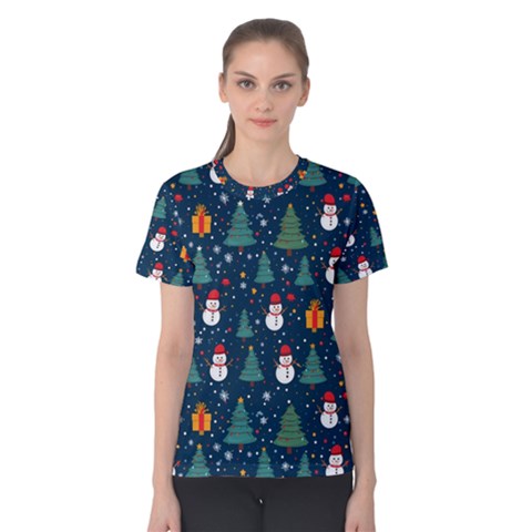 Snow Snowman Tree Christmas Tree Women s Cotton T-shirt by Ravend