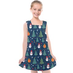 Snow Snowman Tree Christmas Tree Kids  Cross Back Dress by Ravend