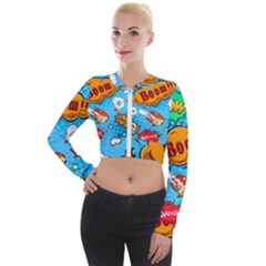 Comical Words Animals Comic Omics Crazy Graffiti Long Sleeve Cropped Velvet Jacket by Bedest