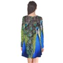 Peacock Bird Feathers Pheasant Nature Animal Texture Pattern Long Sleeve V-neck Flare Dress View2