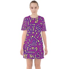 Background Doodles Math Sixties Short Sleeve Mini Dress by Bedest