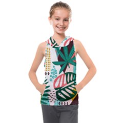 Abstract Seamless Pattern With Tropical Leaves Kids  Sleeveless Hoodie by Hannah976