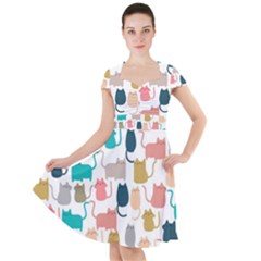 Cute Seamless Pattern Happy Kitty Kitten Cat Cap Sleeve Midi Dress With Pockets by Hannah976