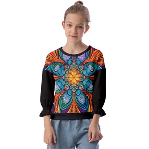 Schwarz Bunt Kids  Cuff Sleeve Top by 2607694c