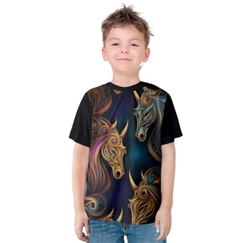 Schwarz Pferde Muster Kids  Cotton T-shirt by 2607694c