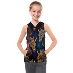 Schwarz Pferde Muster Kids  Sleeveless Hoodie by 2607694c