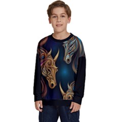 Schwarz Pferde Muster Kids  Crewneck Sweatshirt by 2607694c