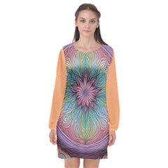 Orange3 Pattern 4 Long Sleeve Chiffon Shift Dress  by 2607694c