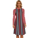 Rosa Grau Streifen Long Sleeve Shirt Collar A-Line Dress View1