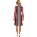 Rosa Grau Streifen Long Sleeve Shirt Collar A-Line Dress View4