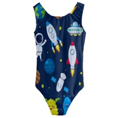 Big Set Cute Astronauts Space Planets Stars Aliens Rockets Ufo Constellations Satellite Moon Rover V Kids  Cut-out Back One Piece Swimsuit by Bedest